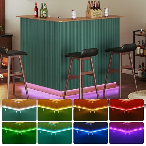Home Bar And Fridge - Green Fluted L-Shape Corner Bar Unit