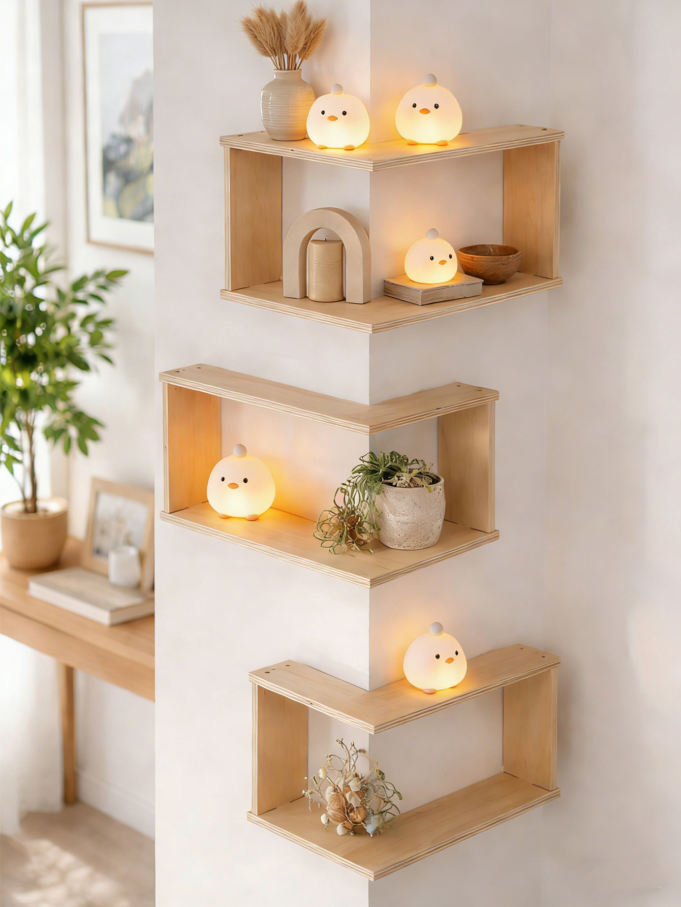 Home Bar Shelf - Corner Floating Wooden Shelves Wall Mounted