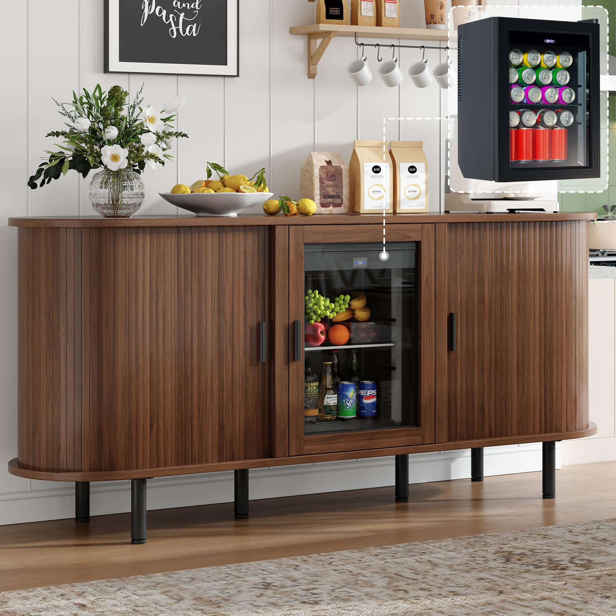 Home Bar And Fridge - 70 Inch Coffee Bar Cabinet With