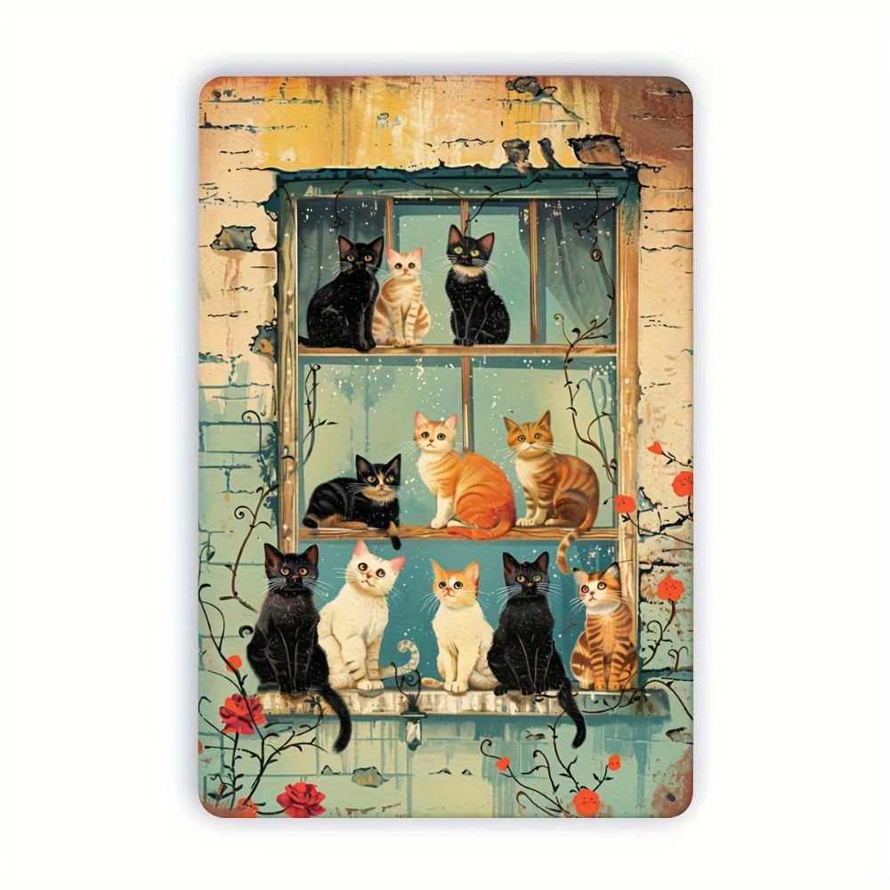 Home Bar Cafe - Vintage Cats Window Metal Sign Iron