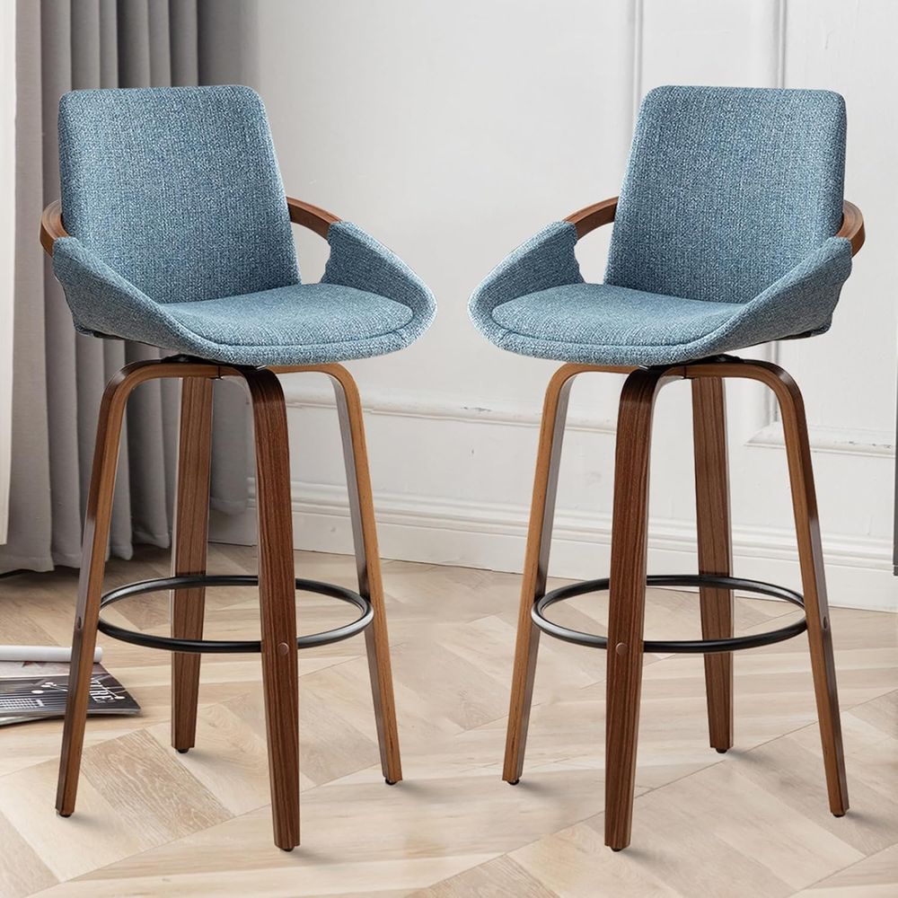 Set of 2 Charcoal Blue Linen U - Home Bar Stools incelemesi ve fiyatı