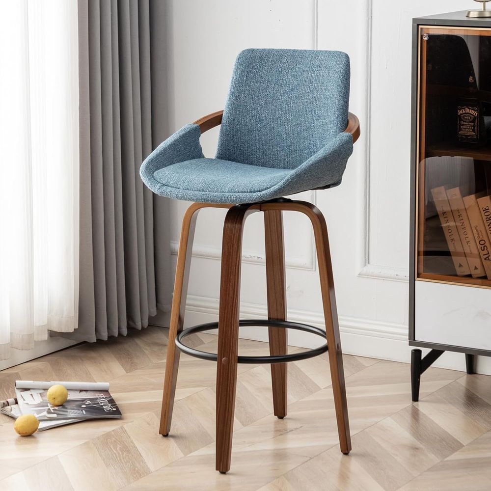 Set of 2 Charcoal Blue Linen U - Home Bar Stools incelemesi ve fiyatı