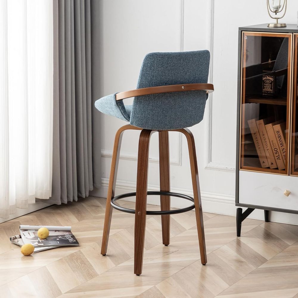 Set of 2 Charcoal Blue Linen U - Home Bar Stools incelemesi ve fiyatı