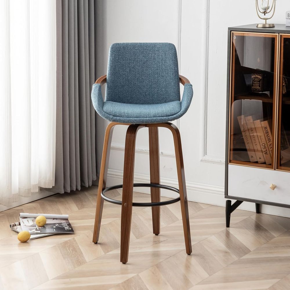 Set of 2 Charcoal Blue Linen U - Home Bar Stools incelemesi ve fiyatı