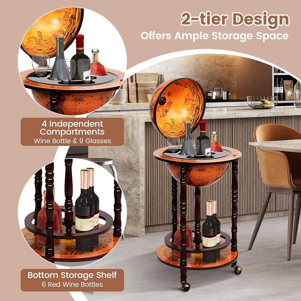 17.5 Vintage-Style Rolling Glo - Home Bar Shelf incelemesi ve fiyatı