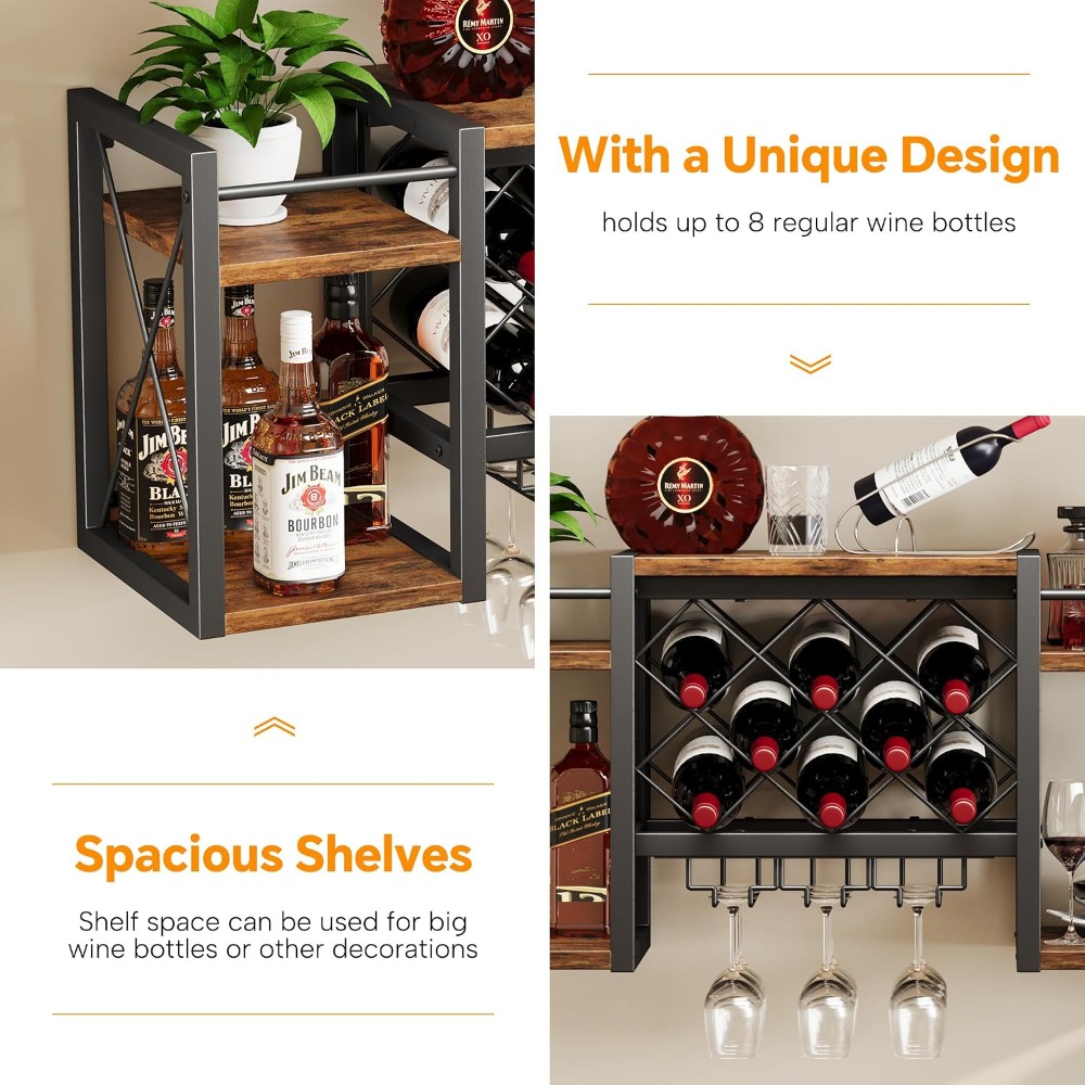 Wall Mounted Wine Rack with Gl - Home Bar Shelf incelemesi ve fiyatı