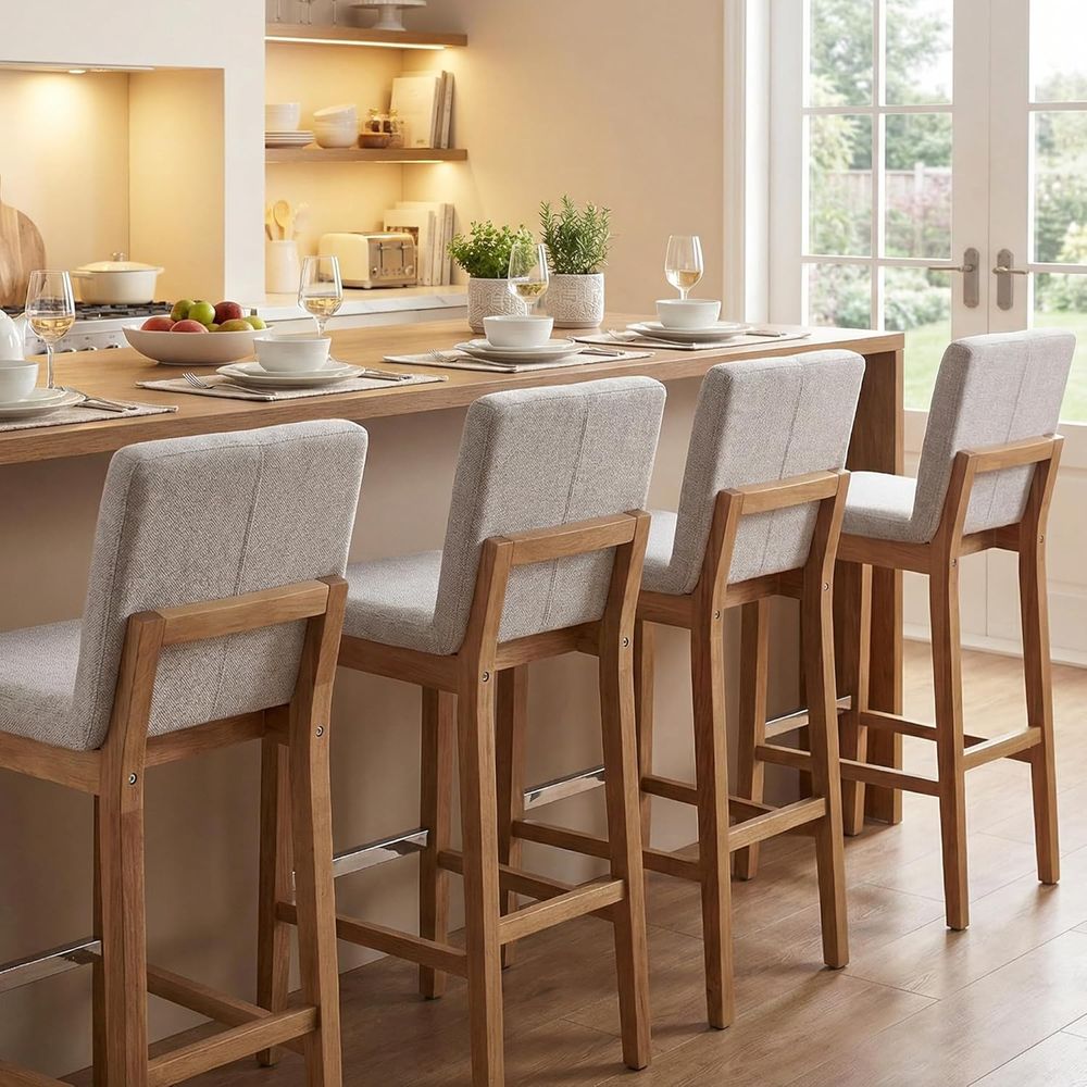 Set of 4 Light Grey Upholstere - Home Bar Stools incelemesi ve fiyatı
