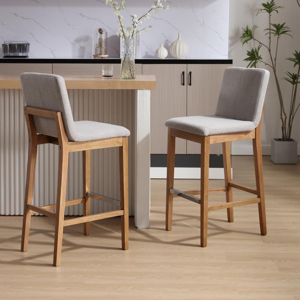 Set of 4 Light Grey Upholstere - Home Bar Stools incelemesi ve fiyatı