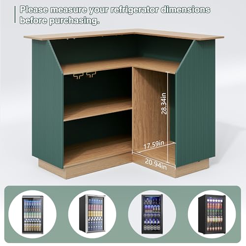 Green Fluted L-Shape Corner Ba - Home Bar And Fridge incelemesi ve fiyatı