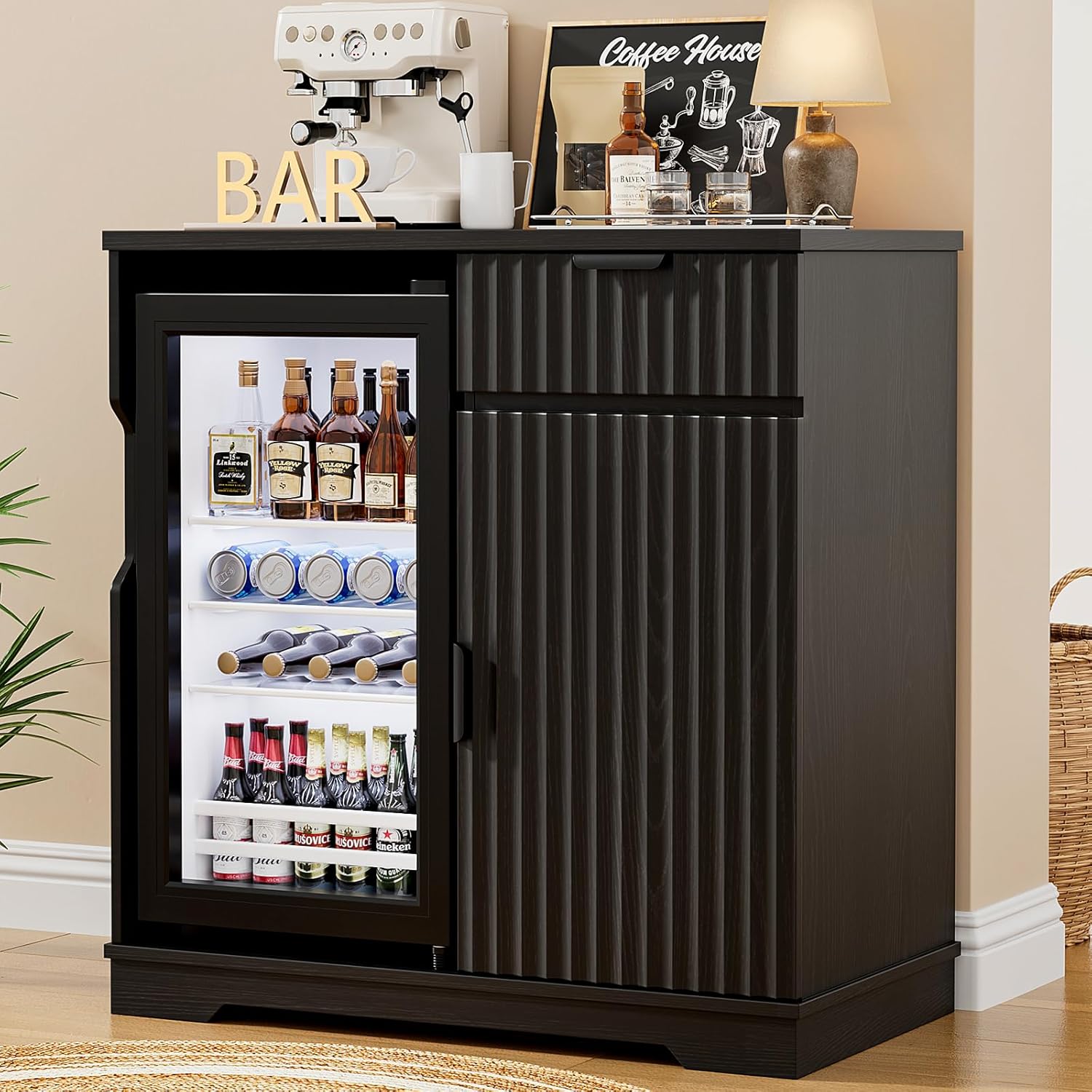 Fluted Coffee Bar Cabinet with - Home Bar And Fridge incelemesi ve fiyatı