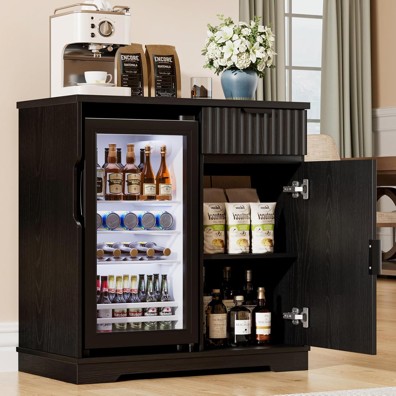 Fluted Coffee Bar Cabinet with - Home Bar And Fridge incelemesi ve fiyatı