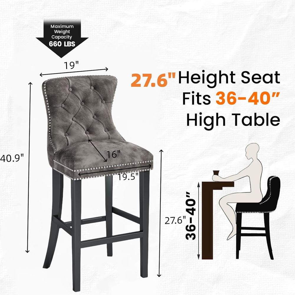 Set of 2 Light Grey Velvet Bar - Home Bar Stools incelemesi ve fiyatı
