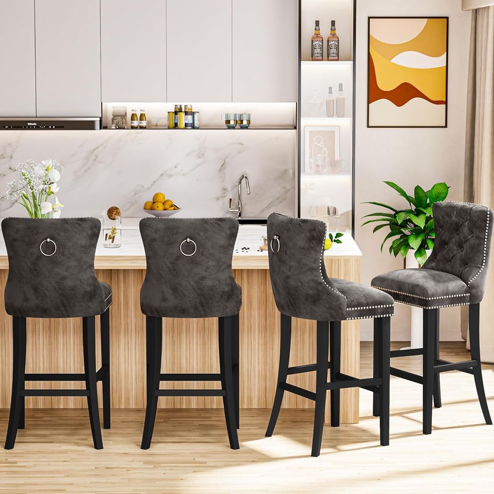Set of 2 Light Grey Velvet Bar - Home Bar Stools incelemesi ve fiyatı