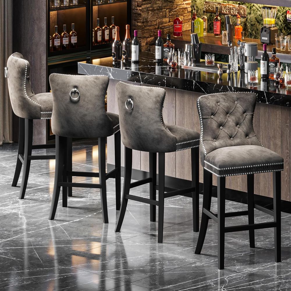 Set of 2 Light Grey Velvet Bar - Home Bar Stools incelemesi ve fiyatı