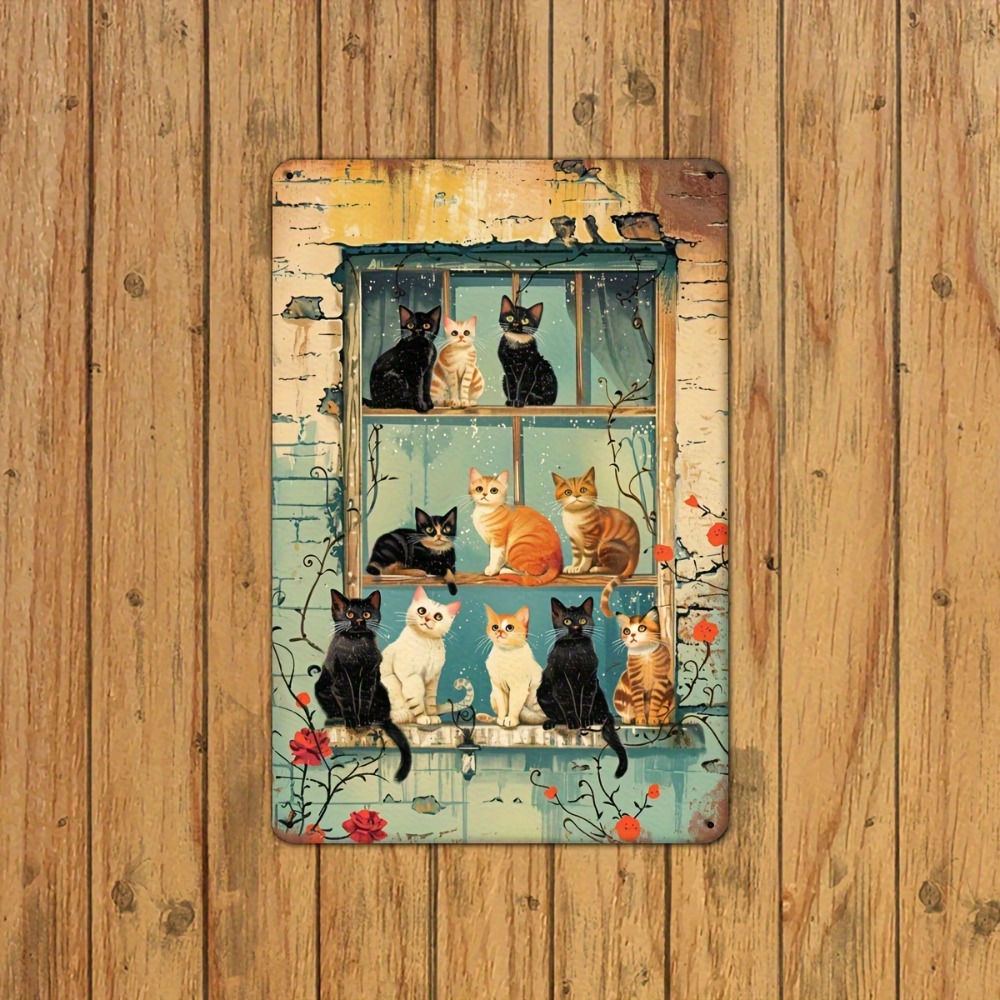 Vintage Cats Window Metal Sign - Home Bar Cafe incelemesi ve fiyatı